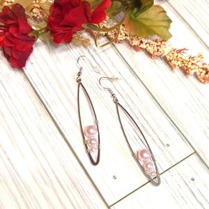 Silver and pink pearl fishhook earrings